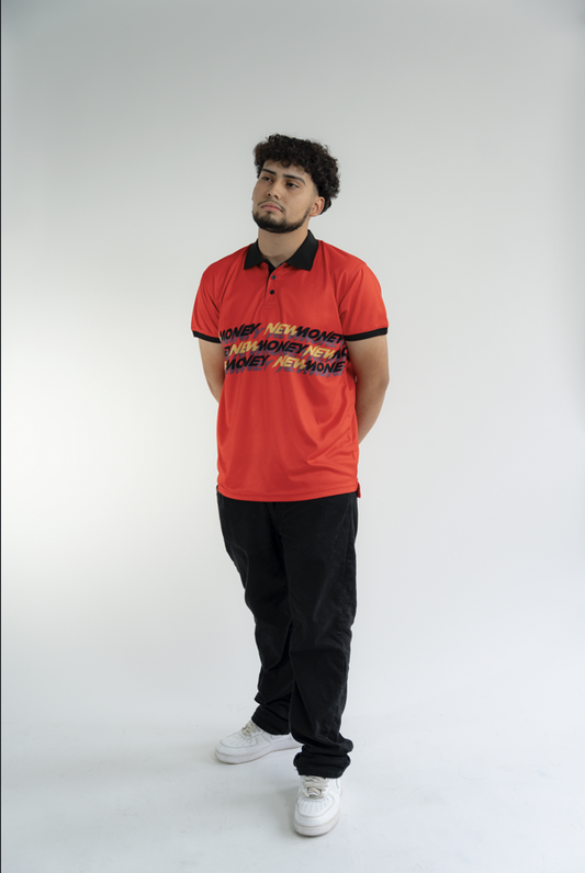 New Money Graphic Red Polo Shirt